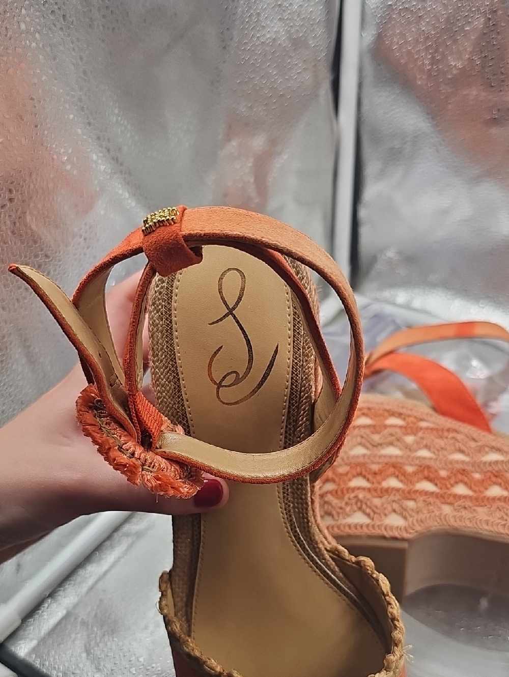 S Orange And Tan Sam Edelman Platform Heels Size 9 - Picture 6 of 12